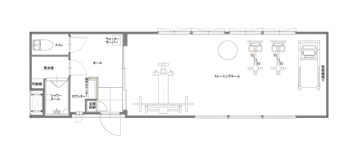 画像：ジムタイプのトレーラーハウス間取り図