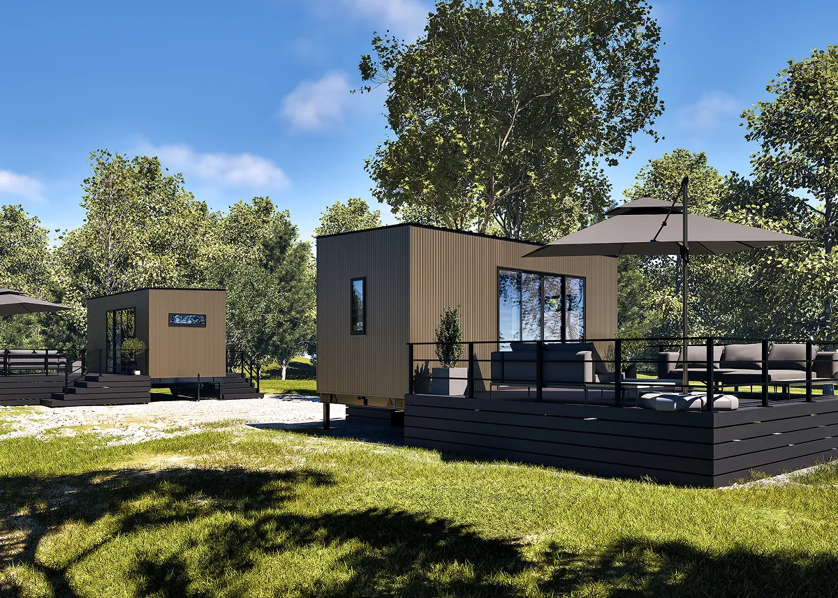 画像:宿泊施設タイプのトレーラーハウスCG図