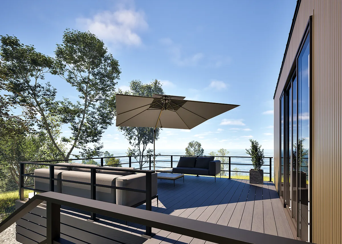 画像:宿泊施設タイプのトレーラーハウスCG図