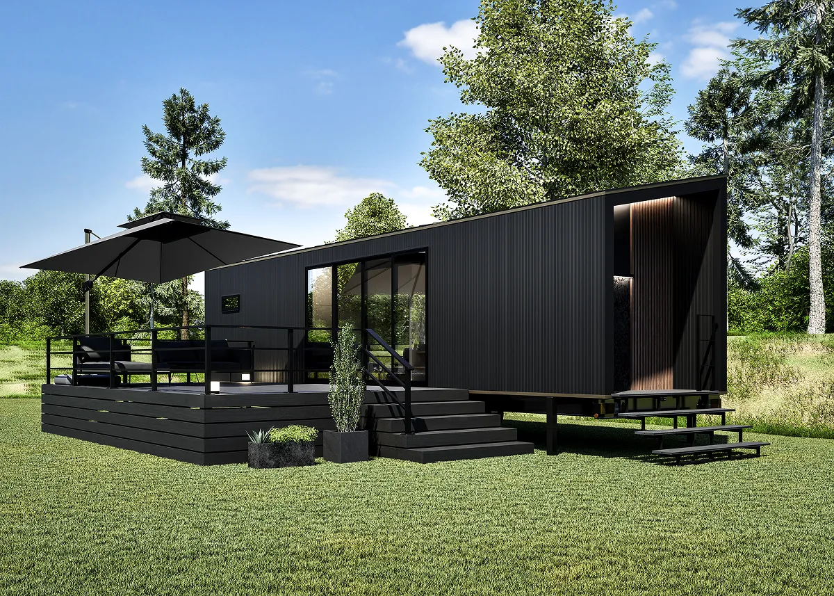 画像:別荘タイプのトレーラーハウスCG図