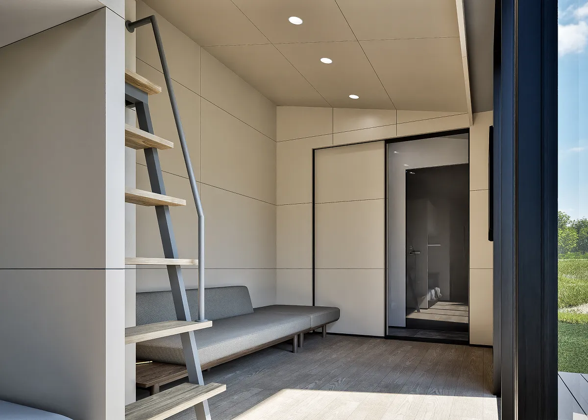 画像:別荘タイプのトレーラーハウスCG図