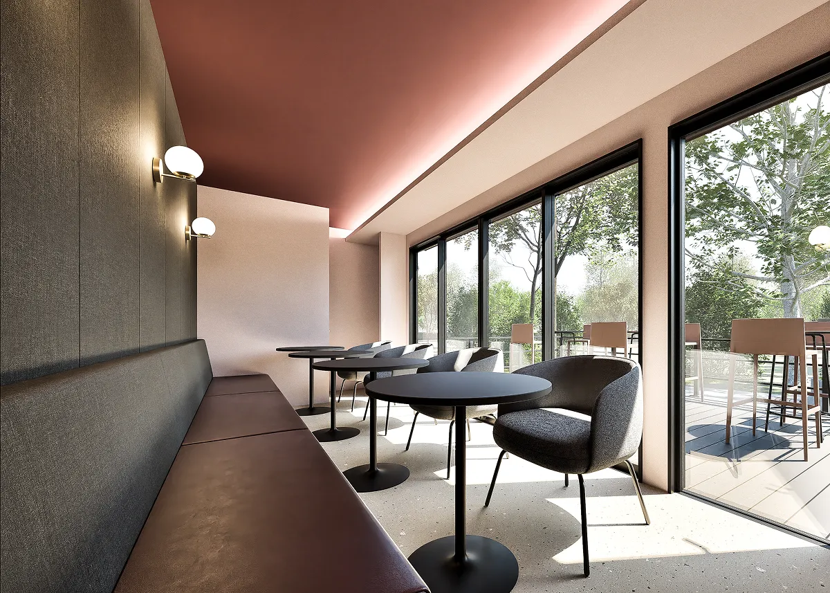 画像：飲食店タイプのトレーラーハウスCG図