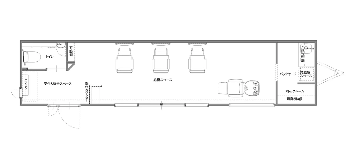 画像:サロンタイプのトレーラーハウス間取り図