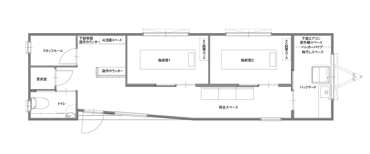 画像：サロンタイプのトレーラーハウス間取り図