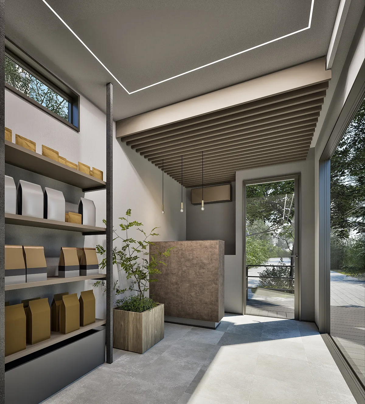 画像:物販店タイプのトレーラーハウスCG図